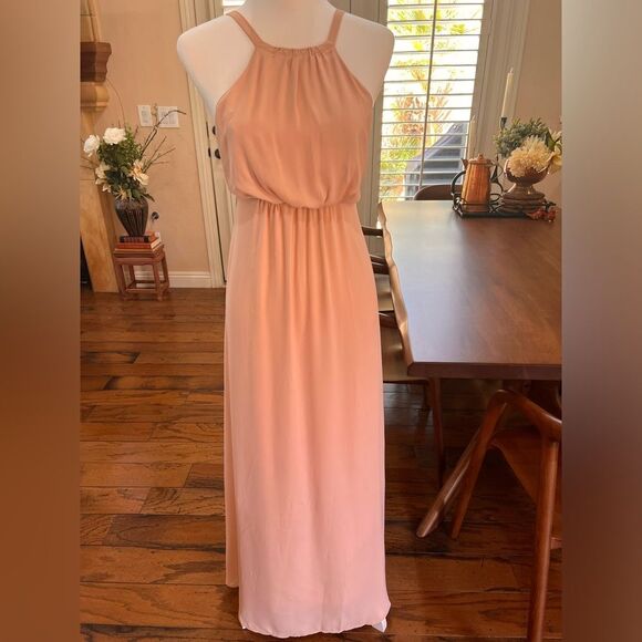 Show Me Your MuMu Chiffon Dusted Peach Backless Halter Maxi Gown XS Bridesmaid - Picture 6 of 11